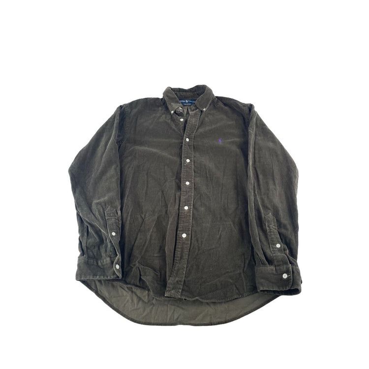 Mens Polo Ralph Lauren Brown Button Down Corduroy Long Sleeve Shirt Size Large