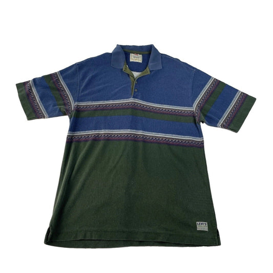 Men’s Vintage Levis Authentic Jeanwear Blue & Green Polo Shirt Size XL