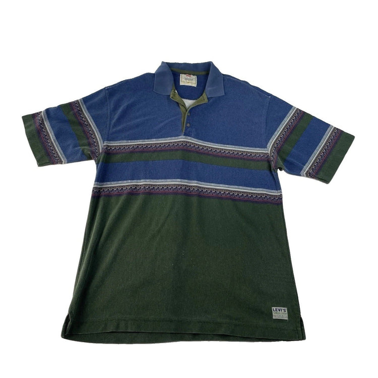 Men’s Vintage Levis Authentic Jeanwear Blue & Green Polo Shirt Size XL
