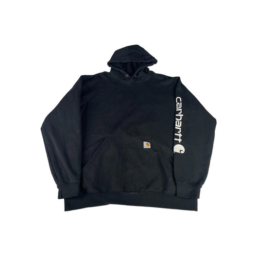 Mens Carhartt Black Hoodie Sweatshirt Sleeve Logo Original Fit Size L Tall