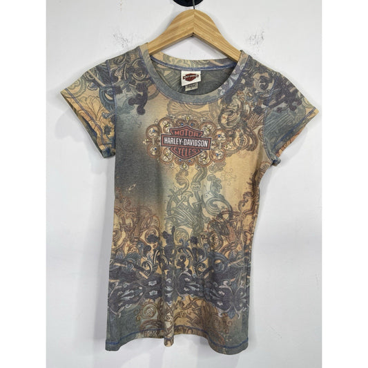 Women’s Y2k Rhinstone Harley Davidson Thin Sleeve T-shirt Sz Medium