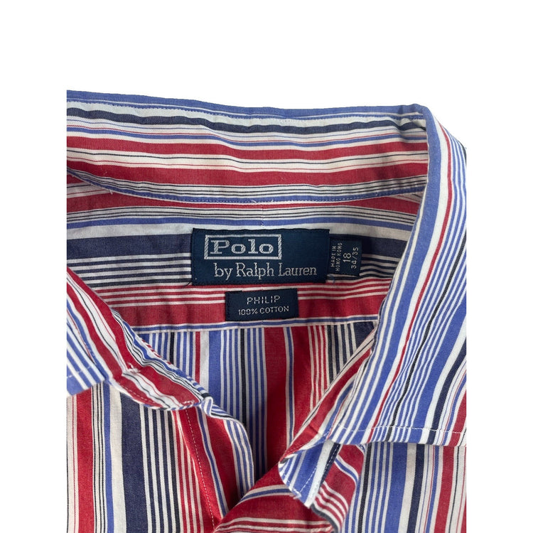 Men Polo Ralph Lauren Philip Striped Button Down Shirt Red Blue Size 18