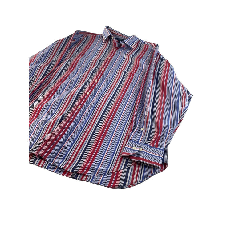Men Polo Ralph Lauren Philip Striped Button Down Shirt Red Blue Size 18