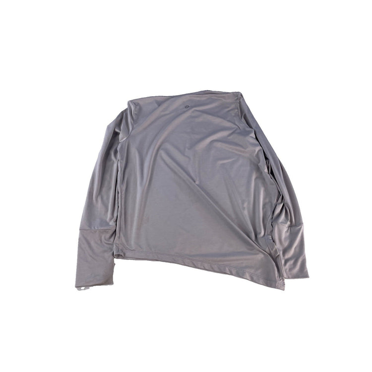 Womens Lululemon Silver Grey Asymmetrical Hem Long Sleeve Thumbhole Top SIZE S