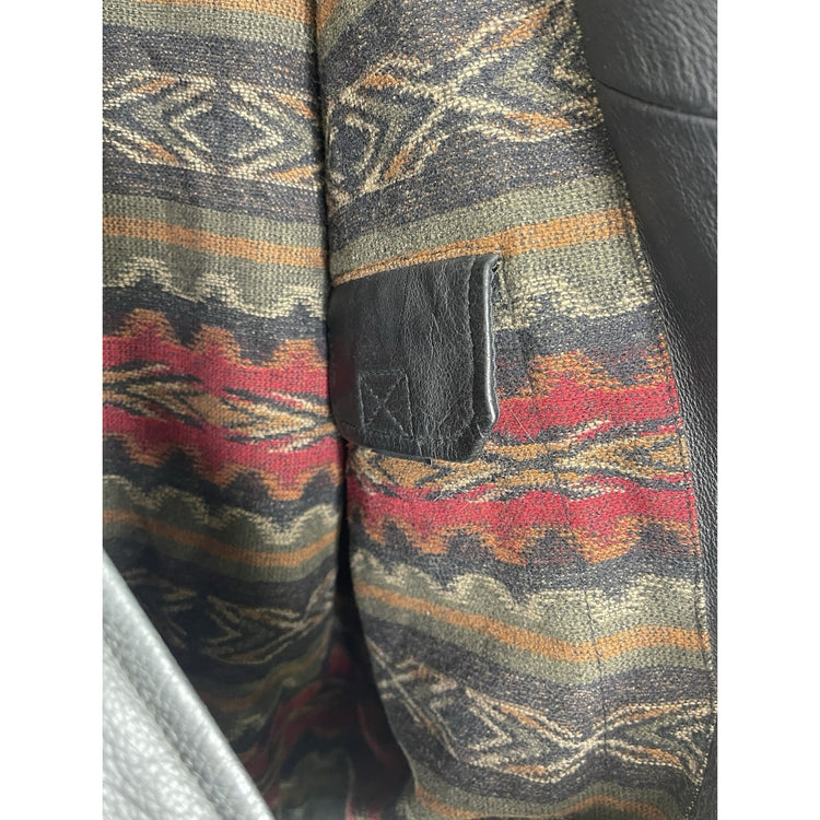 Men’s VTG Pendleton Western Wear Tribal Mount Boss Jacket Black Leather Sz Large