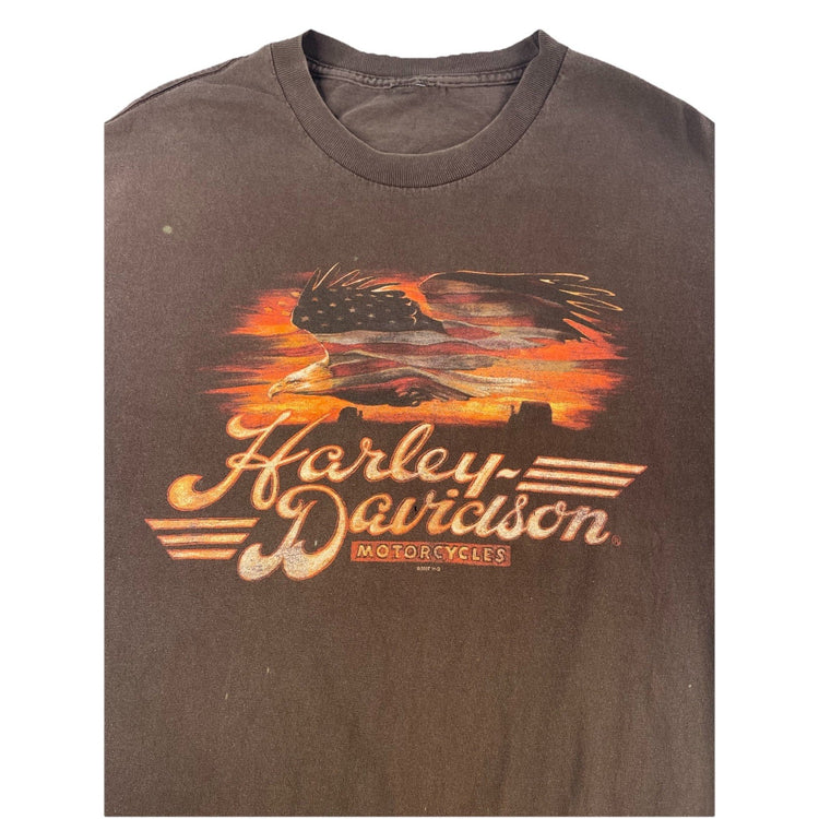 Mens Harley Davidson Motorcycle Basic Brown Graphic Tee Size L