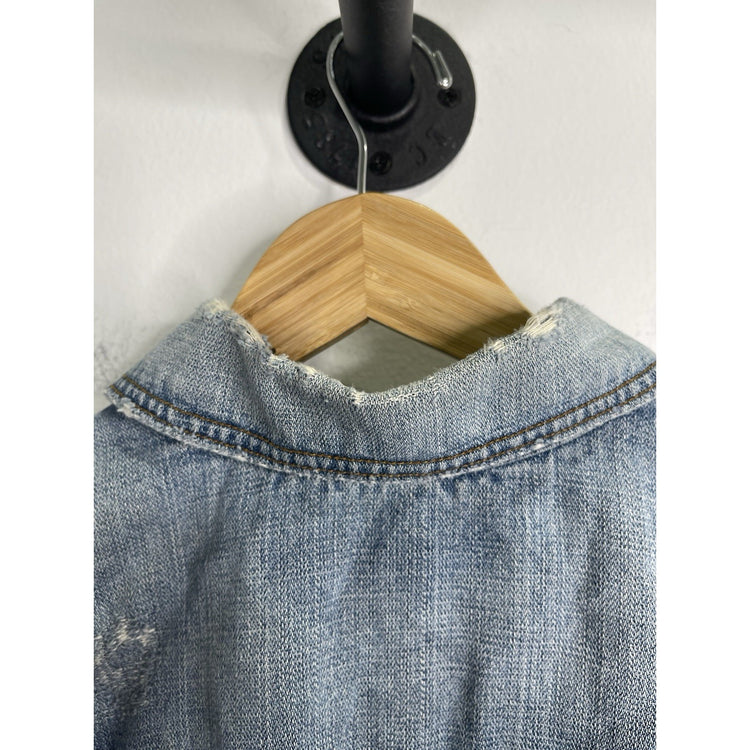 Womens Mossimo Denim Distressed Light Blue Denim Jacket Size 2XL