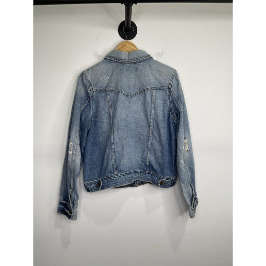 Womens Mossimo Denim Distressed Light Blue Denim Jacket Size 2XL