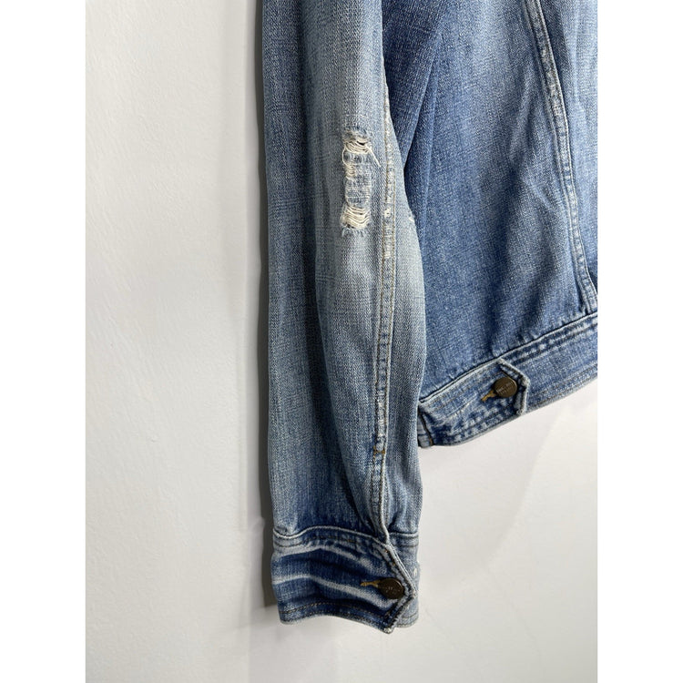 Womens Mossimo Denim Distressed Light Blue Denim Jacket Size 2XL