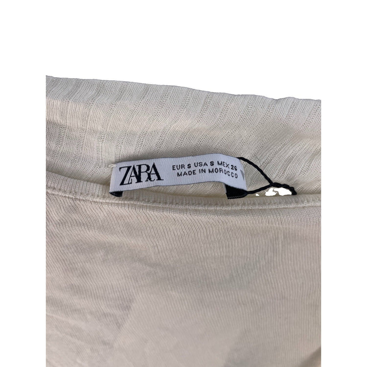 Women's Zara Cream Ruched Long-Sleeve Top Size S