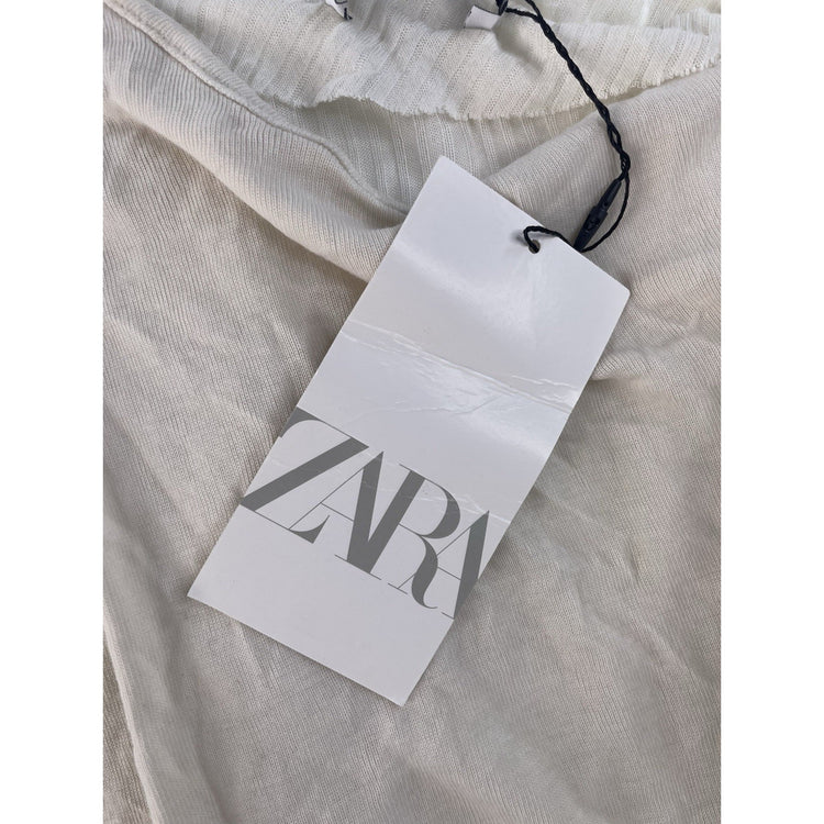 Women's Zara Cream Ruched Long-Sleeve Top Size S