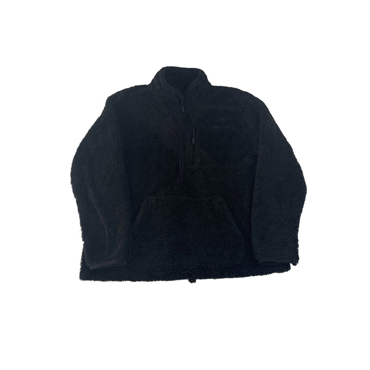 Womens PINk Victorias Secret Black Faux Fur Quarter Zip Sweater Size M
