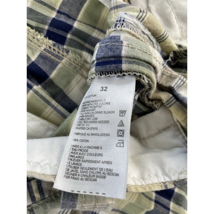 Mens Nautica Jeans Co Green Navy Plaid Multi Pocket Casual Cargo Shorts SIZE 32