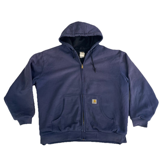 Mens Carhartt Blue Full Zip Hoodie Workwear Jacket Size 2Xl