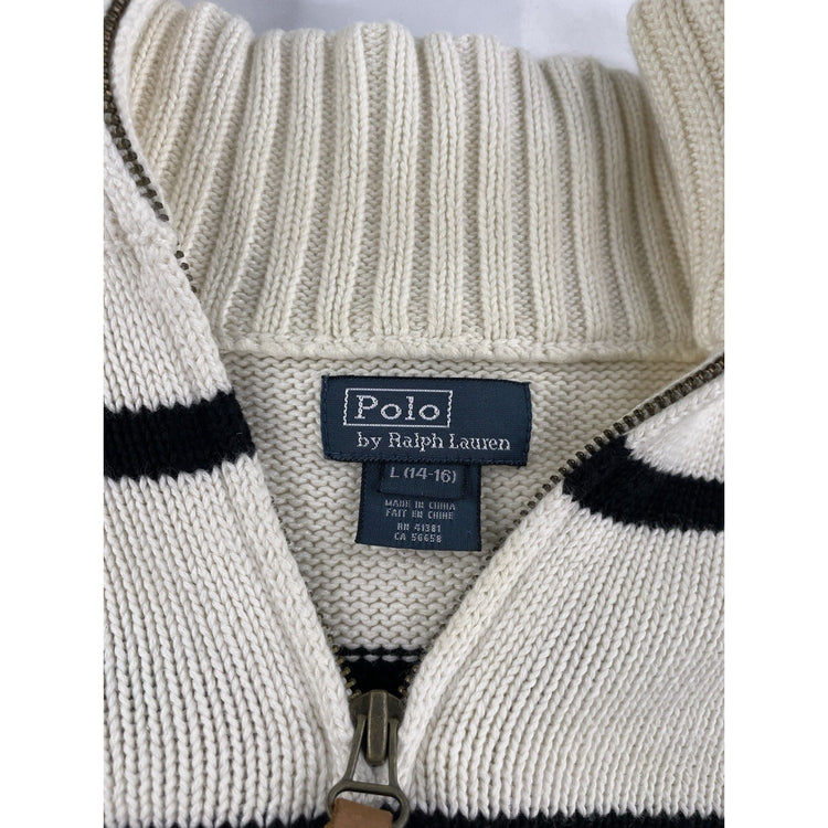 Mens Polo Ralph Lauren Size Large Black & White Knitted Quarter Zip