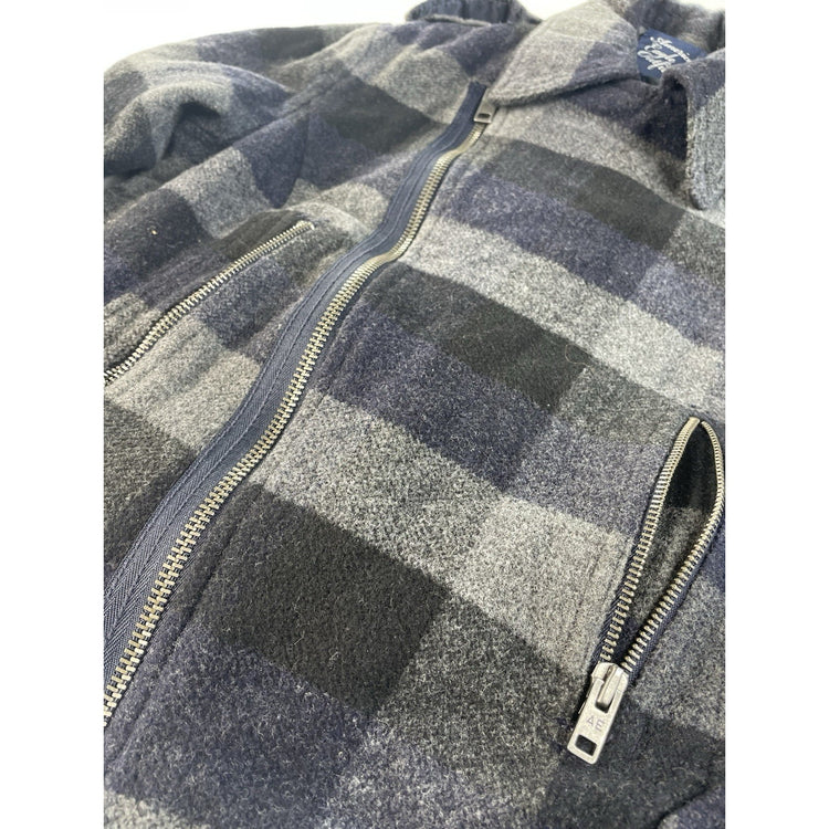 Womens American Eagle Black & Gray Plaid Wool Blend Moto Jacket Size Large