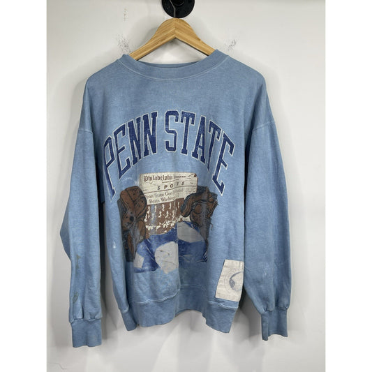 Men’s Blue Vintage 90s Penn State Classic Collage Football Sweatshirt Sz Large