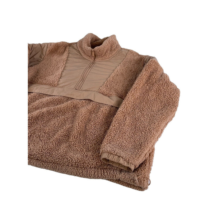 Womens Victoria Secret PINK Sherpa Fleece Pullover 1/2 Zip Sweatshirt Tan SizeXL