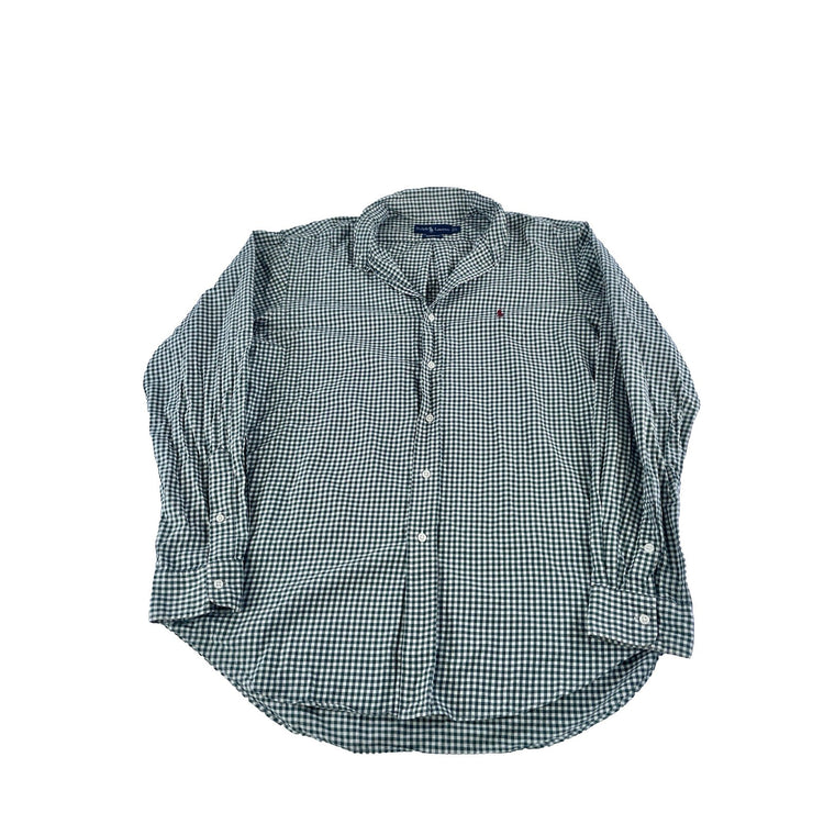 Mens Polo Ralph Lauren Green & White Gingham Check Pattern Collared Shirt Size L