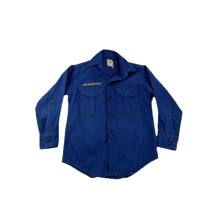 Kids Boys Scout Of America Navy Blue Long Sleeve Button Up Shirt Size S