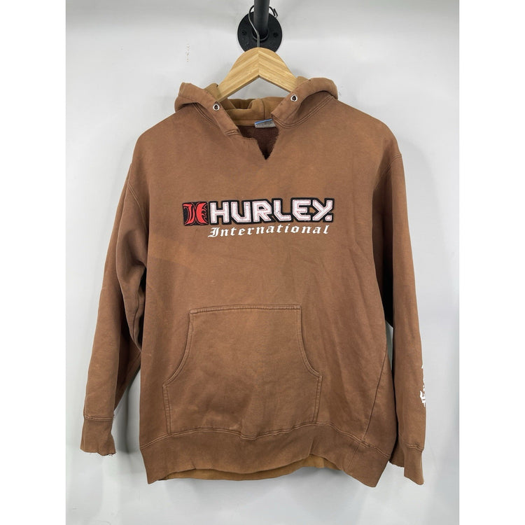Men’s Vintage Hurley International Embroidered And Distressed Brown Hoodie Sz M