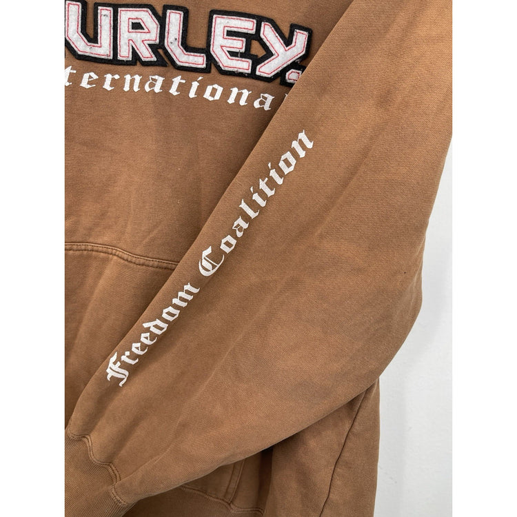 Men’s Vintage Hurley International Embroidered And Distressed Brown Hoodie Sz M