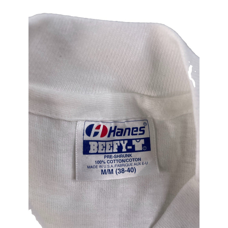 Mens Hanes Beefy-T Mistral Graphic T-Shirt Vintage White 100% Cotton Size M
