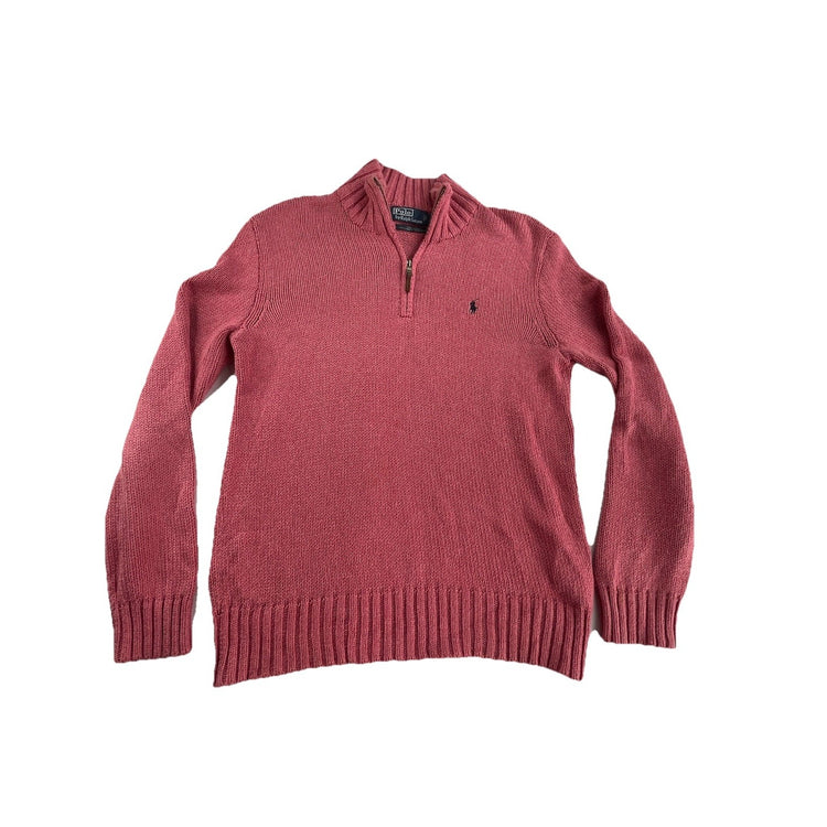 Womens Polo Ralph Lauren Size Medium Pink Kitted Quarter Zip Sweater