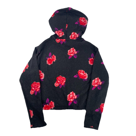 Womens Victoria’s Secret PINk Black Floral Print Cropped Hoodie Size XS