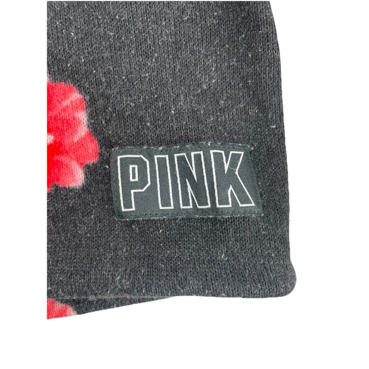 Womens Victoria’s Secret PINk Black Floral Print Cropped Hoodie Size XS