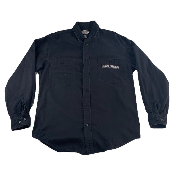 Mens Harley Davidson Classic Black Button-Down Longsleeve Shirt Size M