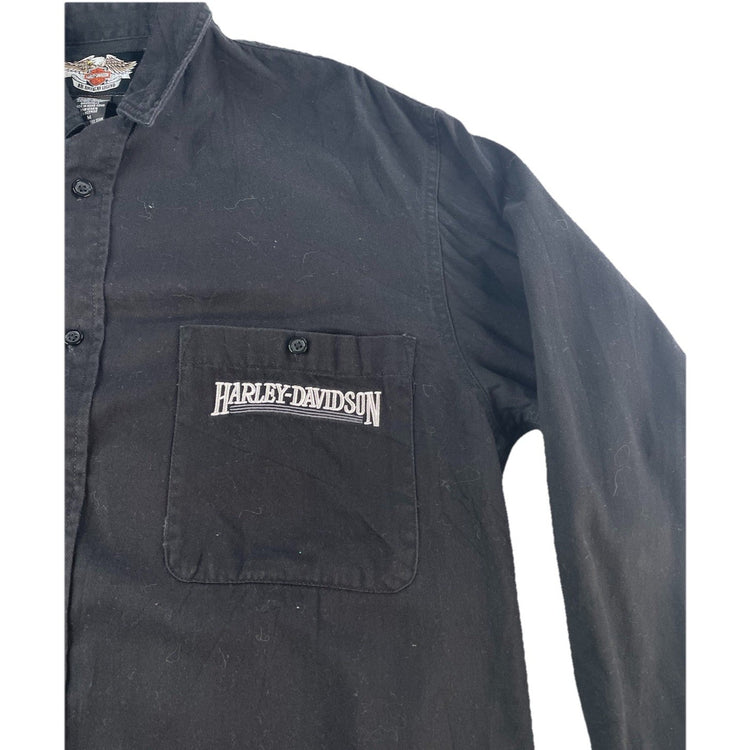 Mens Harley Davidson Classic Black Button-Down Longsleeve Shirt Size M