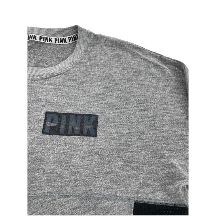 Women’s PINK Victoria Secret Gray w/Black Mesh Panels Sweatshirt Size L