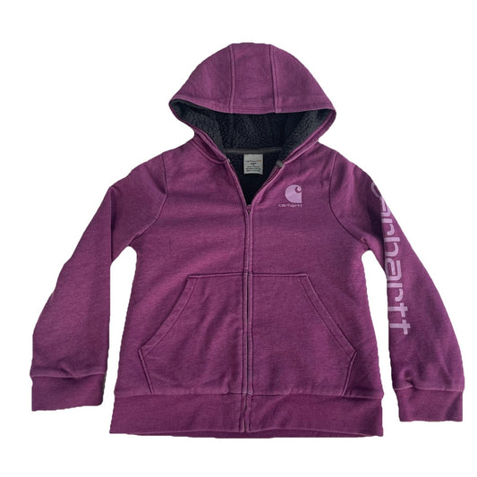 Girls Carhartt Sherpa Lined Full Zip Hoodie Sleeve Logo Jacket Size S