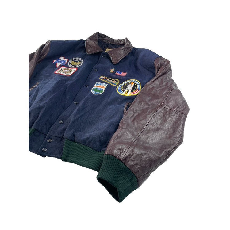 Mens Vintage Hard Rock Cafe Patched Leather Sleeve Varsity Jacket XL