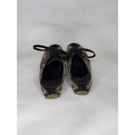 Womens Coach Meagan Brown Leather Suede Signature Print Athletic Shoe Size 7 1/2