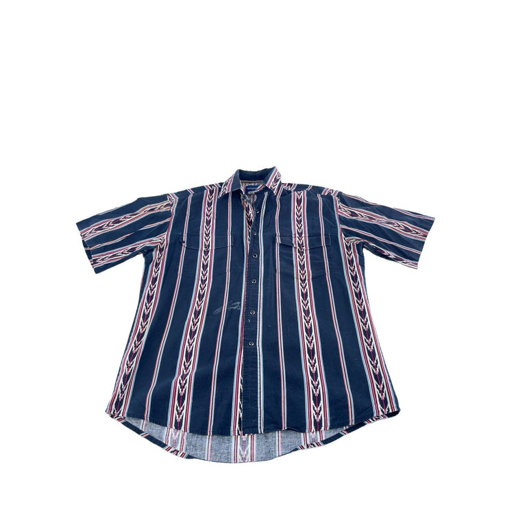 Men Wrangler Western ShortSleeve Black Southwestern Striped SnapDown Shirt SizeM