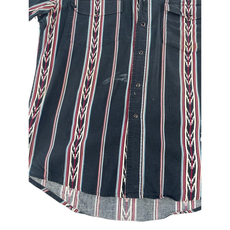 Men Wrangler Western ShortSleeve Black Southwestern Striped SnapDown Shirt SizeM