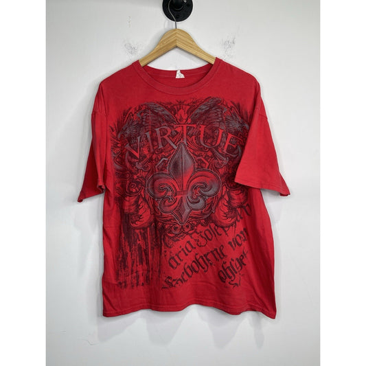 Men’s Y2K VTG Hybrid Brand ‘Virtue’ Graphic Red T Shirt Sz XL