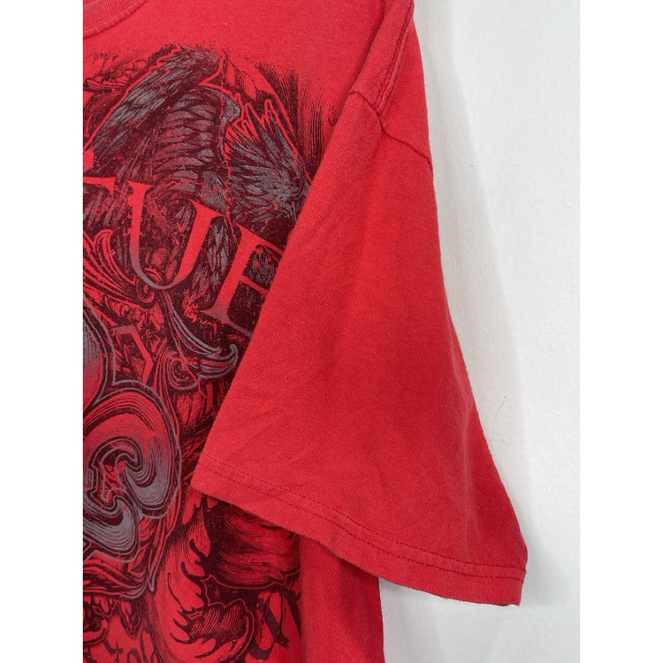 Men’s Y2K VTG Hybrid Brand ‘Virtue’ Graphic Red T Shirt Sz XL