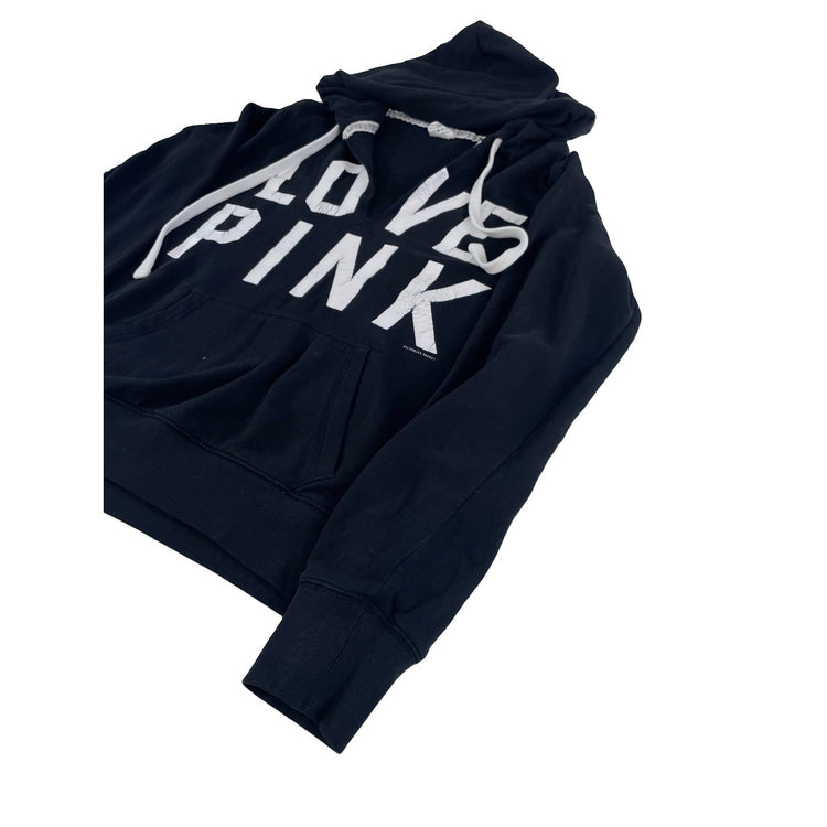 Womens Victoria Secret PINK | Black Love Pink Pullover Graphic 86 Hoodie Size M