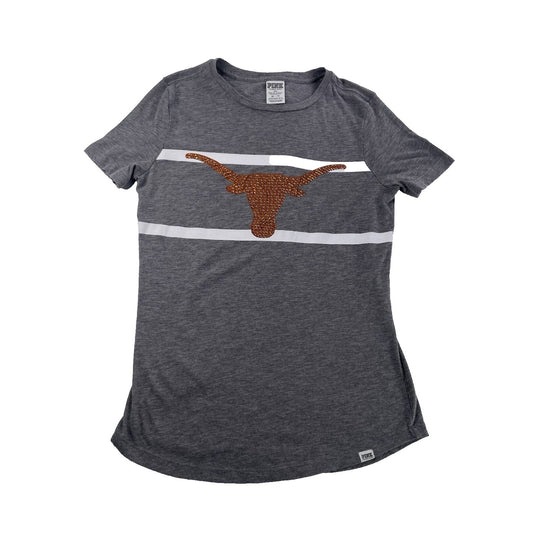 Womens Victoria’s Secret PINK Grey Texas Longhorns Rhinestone T Shirt Size XS