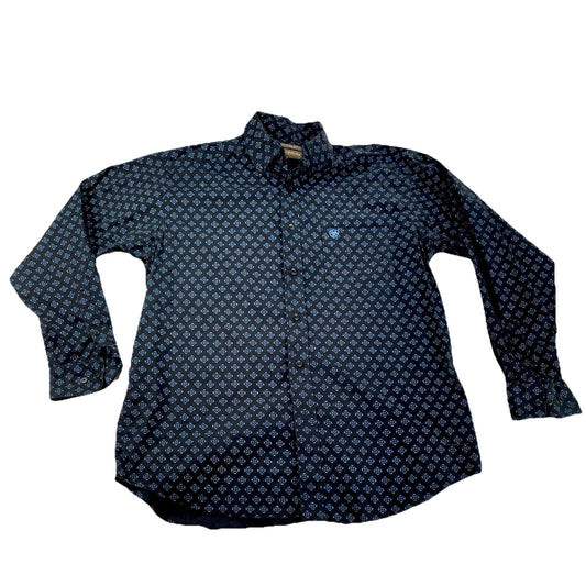 Mens Ariat Black&Blue Medallion Print, Long Sleeve, Button Up Shirt Size L