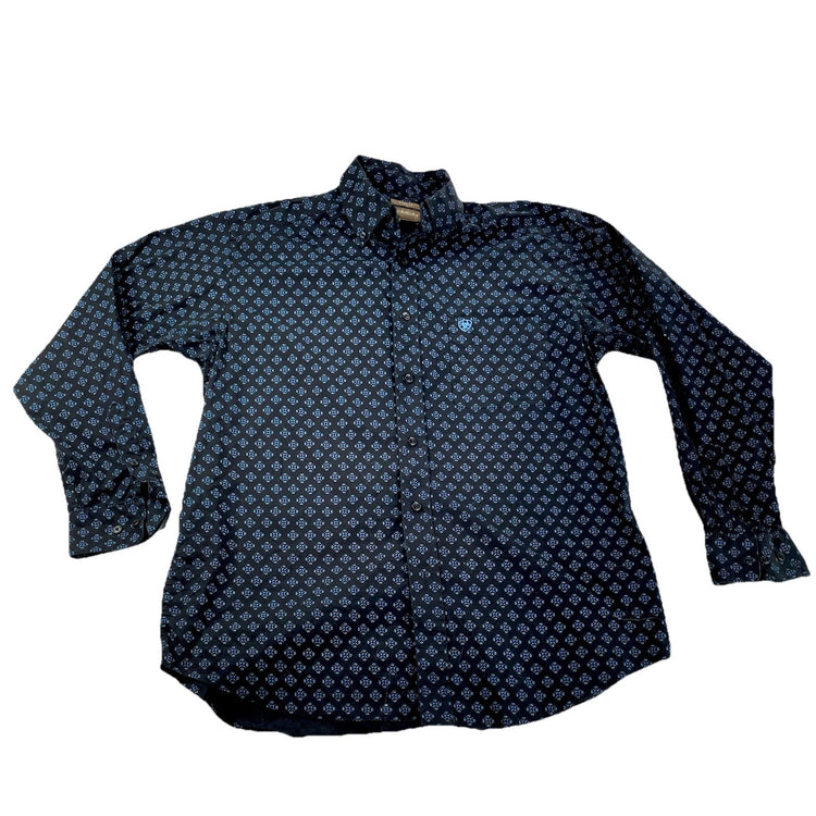 Mens Ariat Black&Blue Medallion Print, Long Sleeve, Button Up Shirt Size L