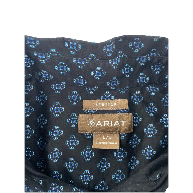 Mens Ariat Black&Blue Medallion Print, Long Sleeve, Button Up Shirt Size L