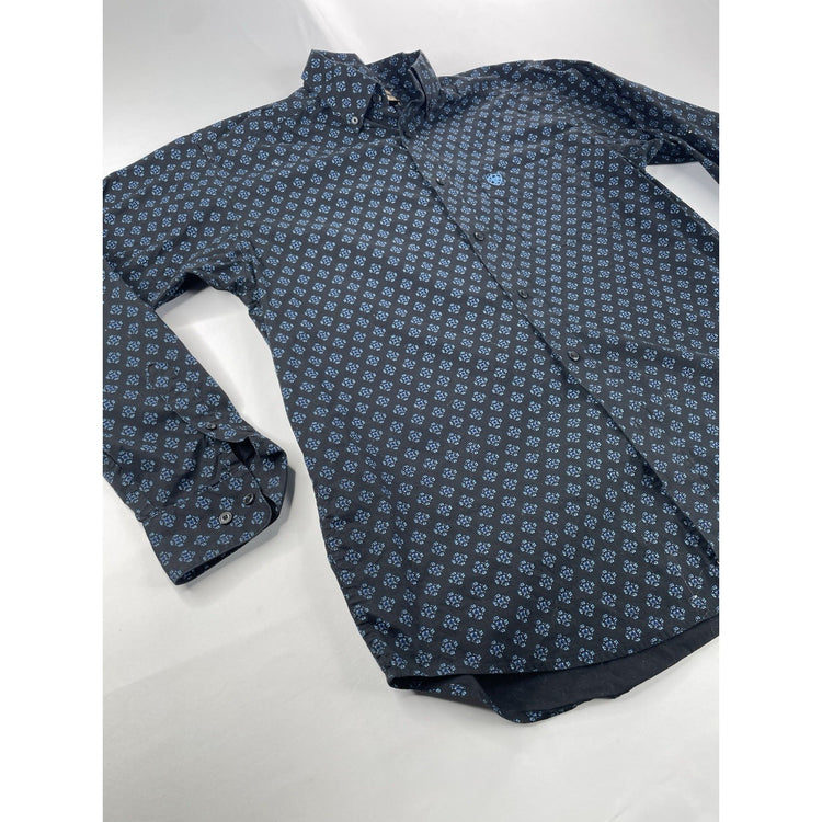 Mens Ariat Black&Blue Medallion Print, Long Sleeve, Button Up Shirt Size L