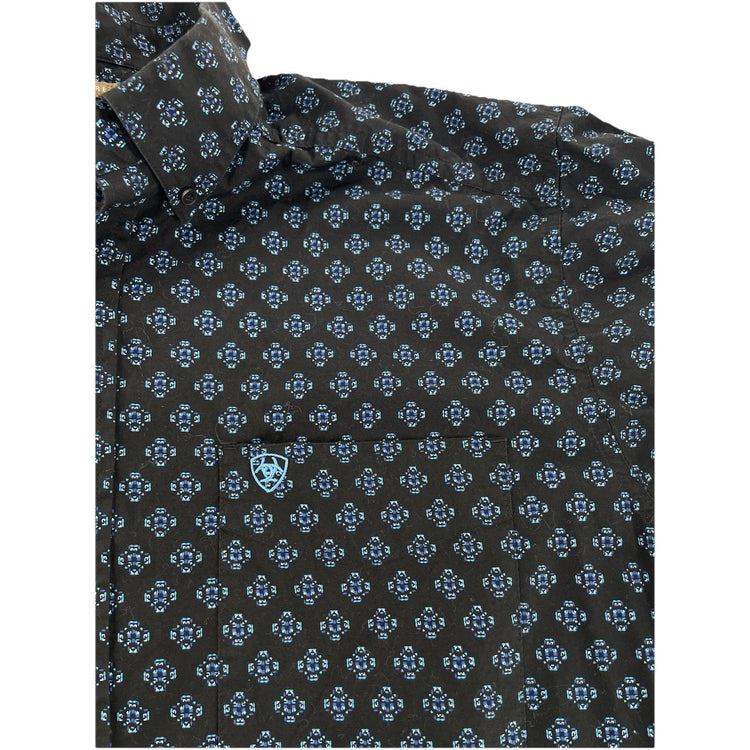 Mens Ariat Black&Blue Medallion Print, Long Sleeve, Button Up Shirt Size L