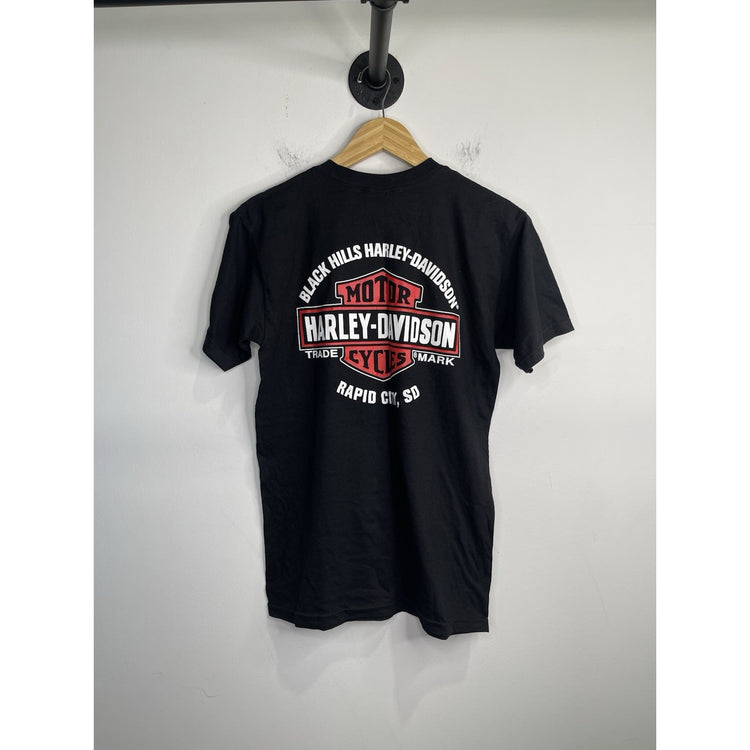 Men’s Motor Harley Davidson Cycles Graphic Double Sided Black T Shirt Sz S