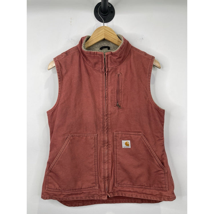 Women’s VTG Faded Red Carhartt Sherpa Fully Lined Vest Sz Small