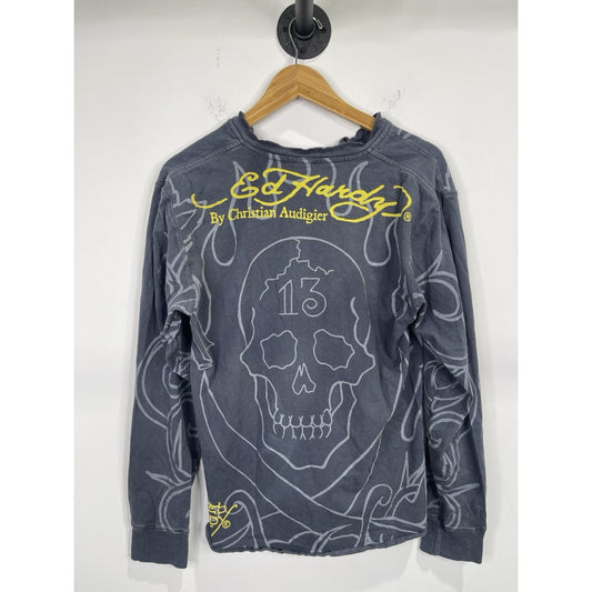 Ed Hardy by Christian Audigier Vintage Long Sleeve Y2K Skull Size Large Grey